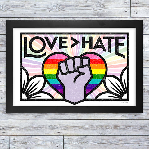 Love>Hate Rainbow Framed Print — 11x17"