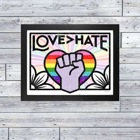Love>Hate Rainbow Framed Print 8.5x11"