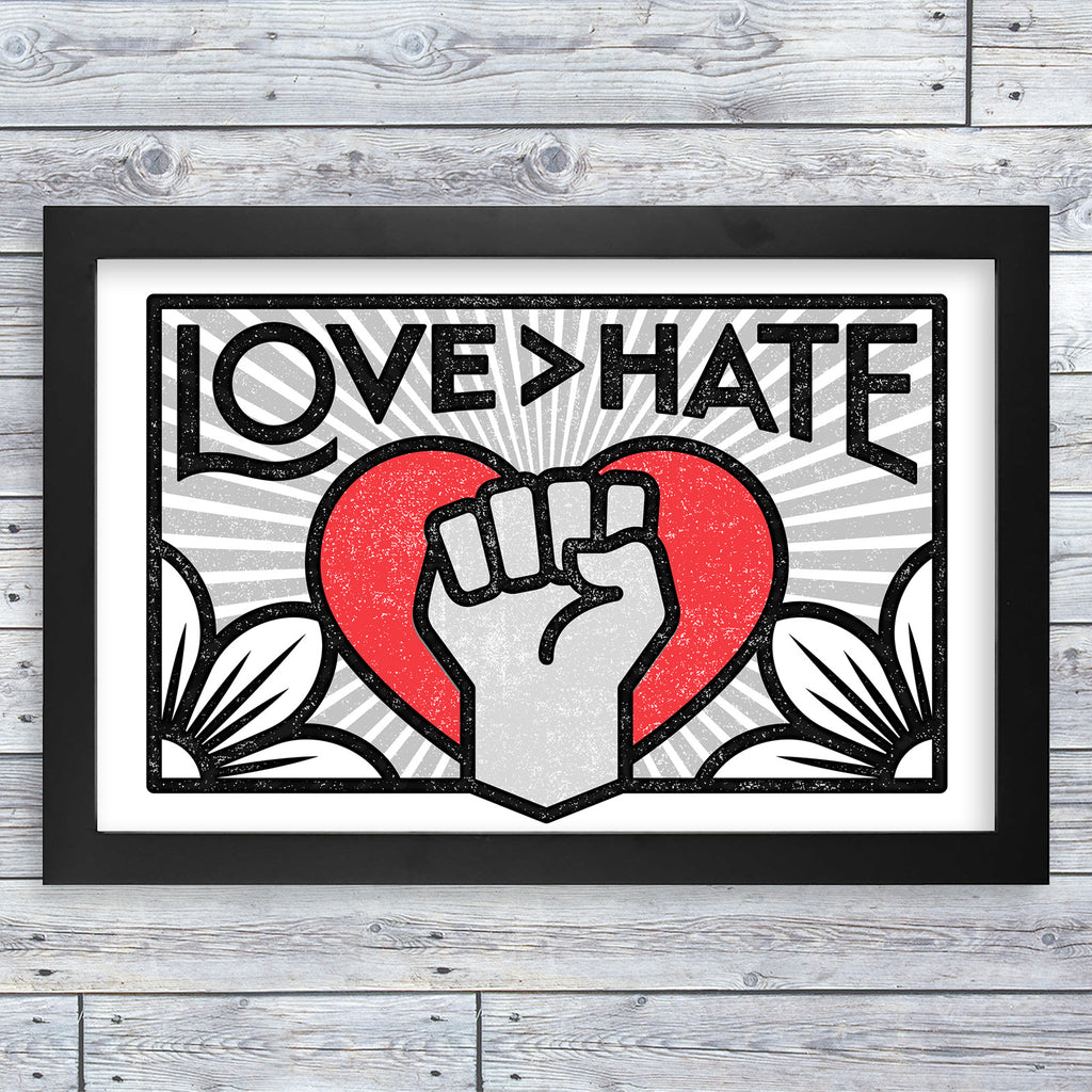 Love > Hate Framed Print — 11 x 17